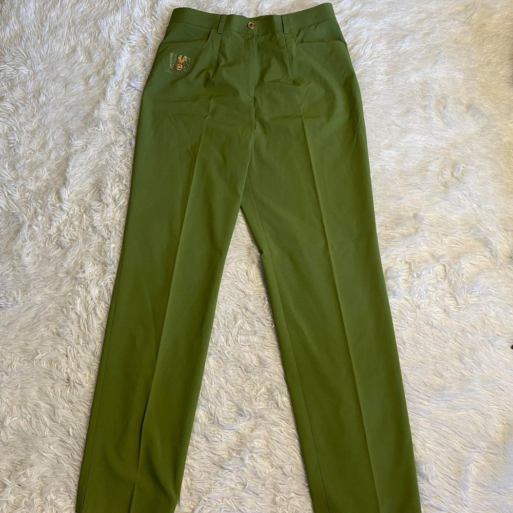 Korean Quality Women Slacks Straight Cut Pull On Business Pants Green Size 29